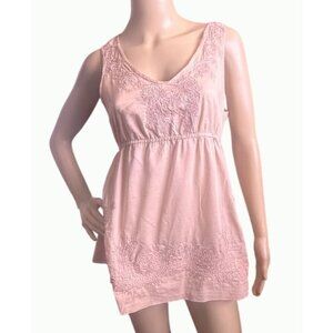 Sleeveless Pink Embroidered Tunic Top Lace Back V-Neck Empire Waist‎ Y2K Fairy